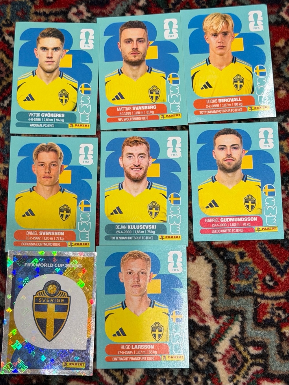 WORLD CUP 2026 PANINI STICKER.SWEDEN SOCCER  TEAM. LOT OF 8 STICKERS.BRASIL